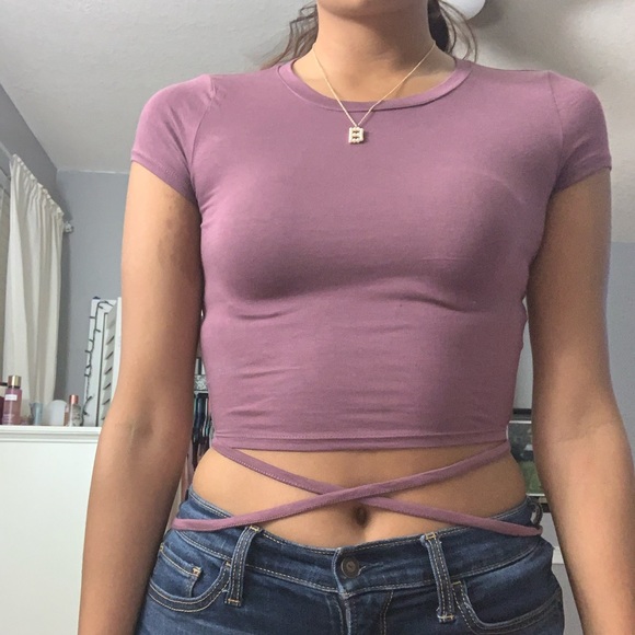 Purple cropped shirt with ties - Picture 4 of 4